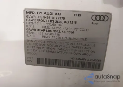 2020 Audi Q5 Premium 45 Tfsi Quattro S Tronic из США, поврежденный, VIN WA1ANAFY0L2043085